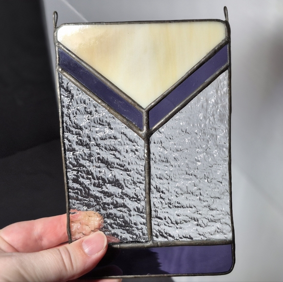 Stained Glass Clear Purple And Cream Window Hanging - Picture 2 of 2